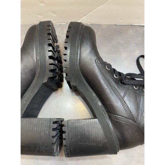 Zara Grunge Goth Bikercore black platform stack-heeled lace-up combat boots 39 8 - Picture 9 of 12